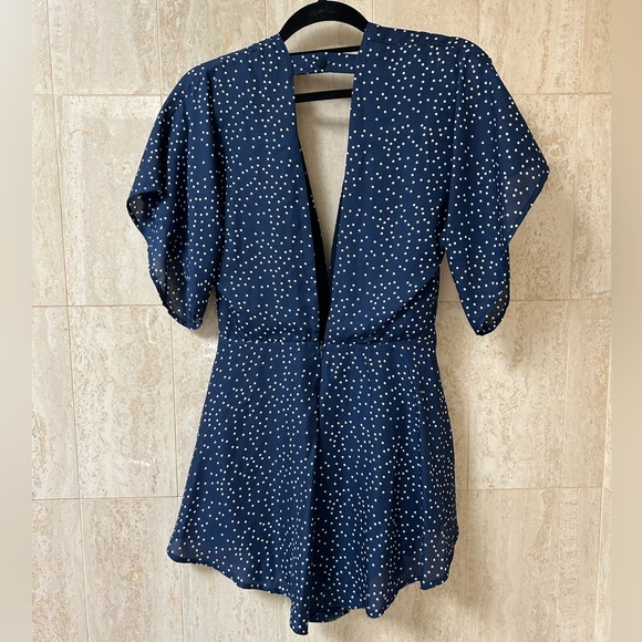 NASTY GAL Polka-Dot Romper with Detachable Sash/Scarf (Small) - Blue - Picture 2 of 3
